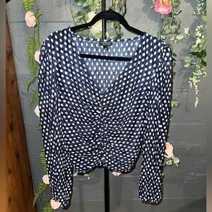 Topshop Navy And White Polka Dot Blouse Sz 6